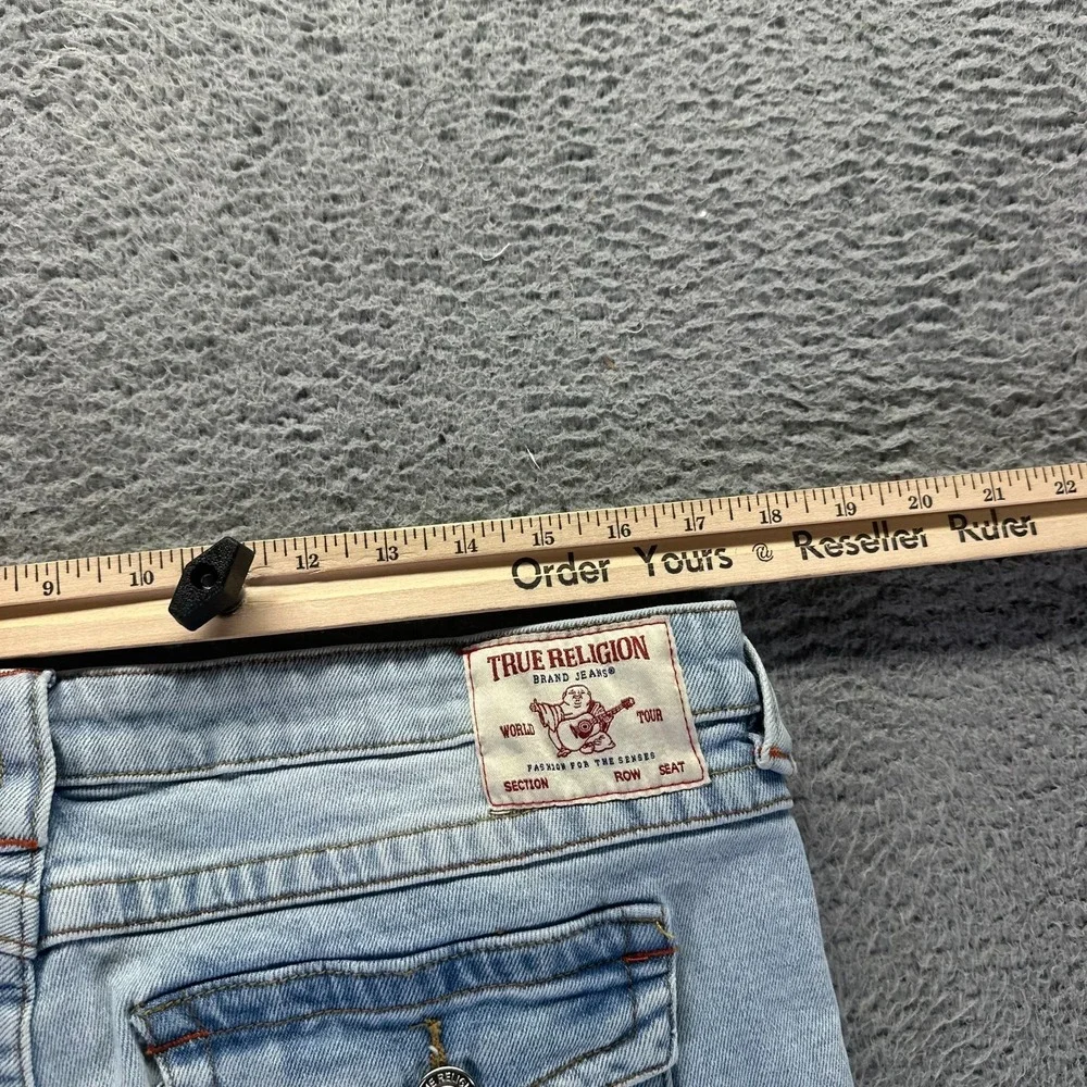 True Religion Joey Jeans 35x32 Blue Cotton Denim Flared Faded Stretch Distressed